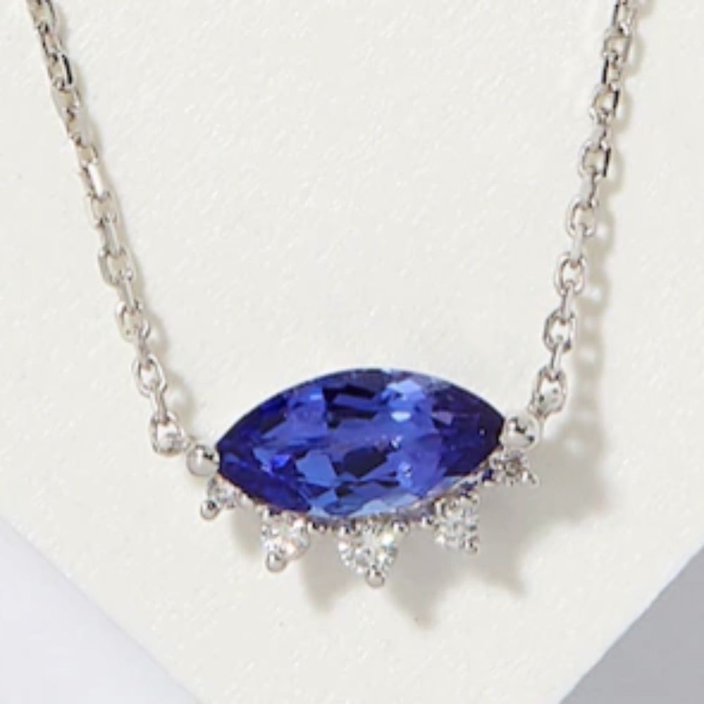 10K White Gold Marquise Tanzanite & Diamond Eye Necklace 18"